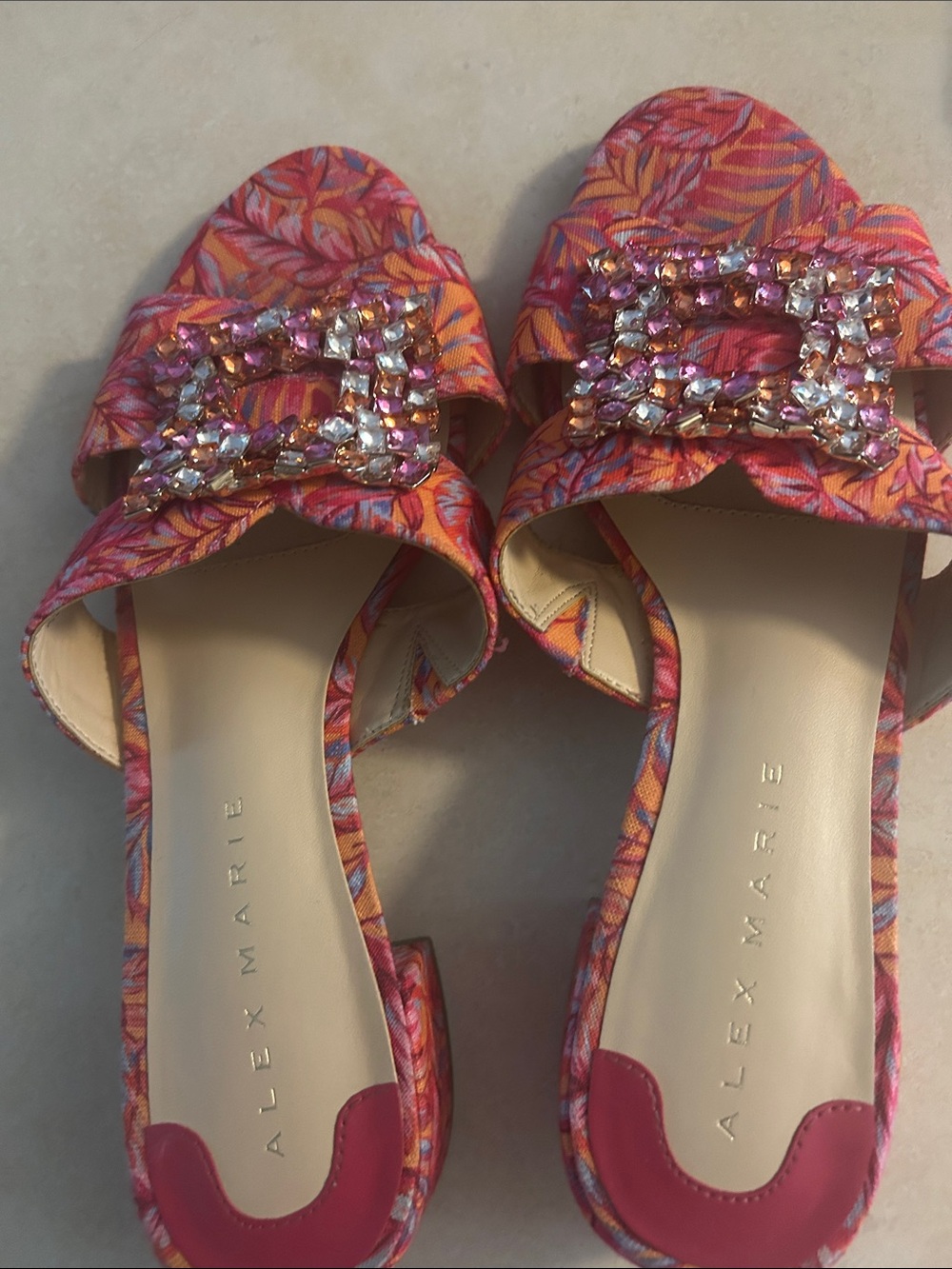 Alex Marie Pink & Orange Floral Crystal-Buckle Slide Mules